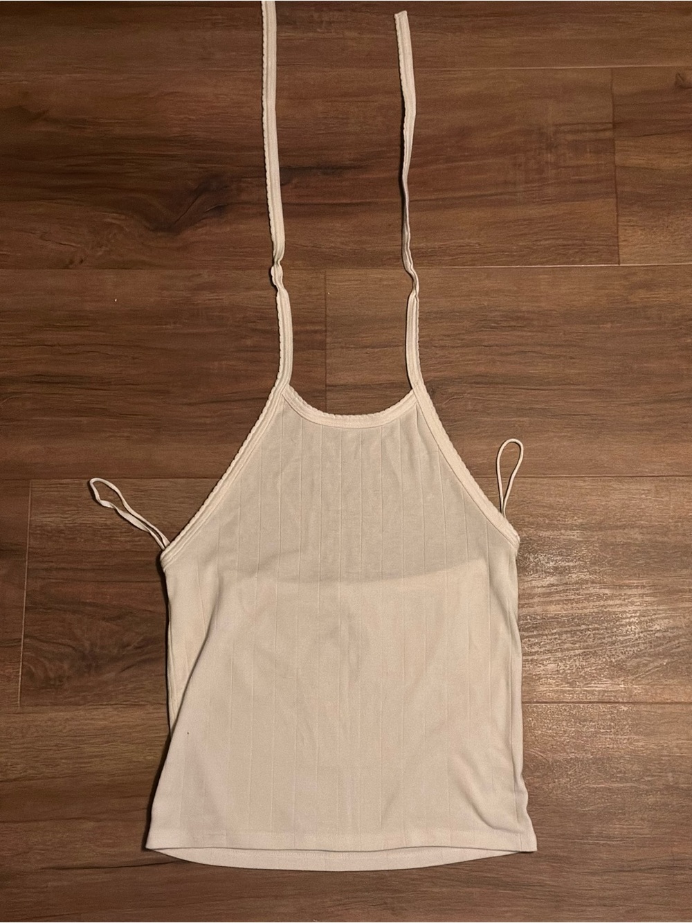 American Eagle White Ribbed Halter Cami Top